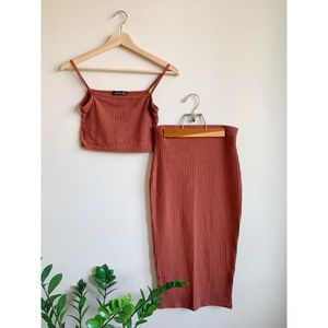 Square Neck Strappy Midi Skirt Co-ord Set